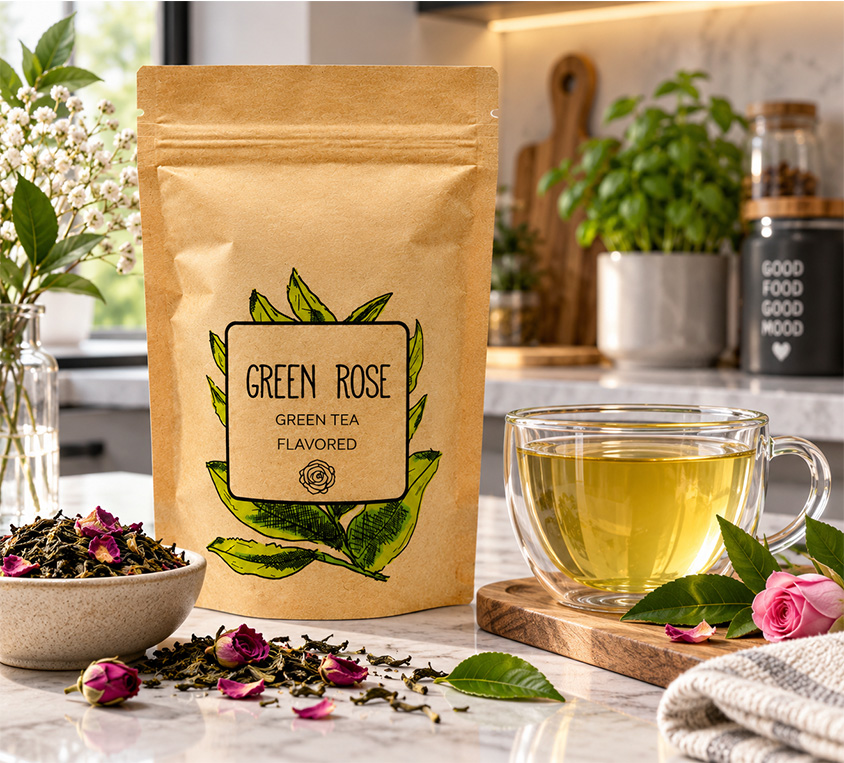 Green Rose Leo Tea – zielona herbata z różą w opakowaniu doypack